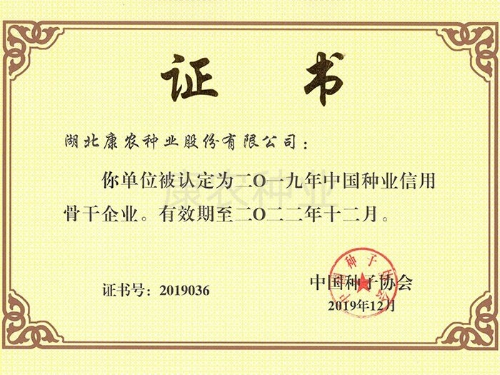 Key Credit Enterprise of China Seed Industry